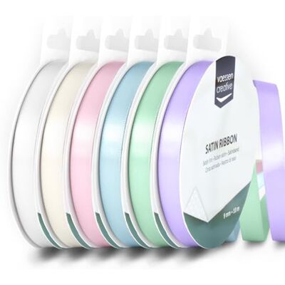 Creative Lot de 6 rubans en satin 9 mm x 10 m pour nœuds, cadeaux, décorations, mariage, attrape-rêves et travaux manuels Creative Lot de 6 rubans en satin 9 mm x 10 m pour nœuds, cadeaux, décorations, mariage, attrape-rêves et travaux manuels