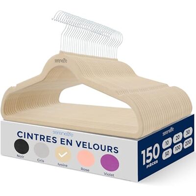 SereneLife Cintres Velours Antidérapants Lot de 150, Crochets Métal Pivotants à 360°, Supporte jusqu'à 4,5 kg Cintres Fins et Robustes pour Vestes, Pantalons et Robes SereneLife Cintres Velours Antidérapants Lot de 150, Crochets Métal Pivotants à 360°, Supporte jusqu'à 4,5 kg Cintres Fins et Robustes pour Vestes, Pantalons et Robes