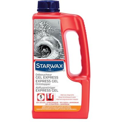 STARWAX Déboucheur de canalisations Gel Express Idéal pour l'eau stagnante Agit en 5 minutes Gel à base de 30% de soude caustique Cuisine et salle de bain 1L = 2 applications STARWAX Déboucheur de canalisations Gel Express Idéal pour l'eau stagnante Agit en 5 minutes Gel à base de 30% de soude caustique Cuisine et salle de bain 1L = 2 applications