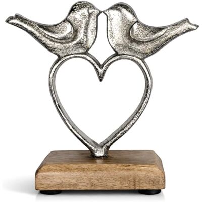 com-four ® cœur premium en métal avec oiseaux sur socle en bois de manguier avec patins antidérapants décoration pour table et rebord de fenêtre com-four ® cœur premium en métal avec oiseaux sur socle en bois de manguier avec patins antidérapants décoration pour table et rebord de fenêtre