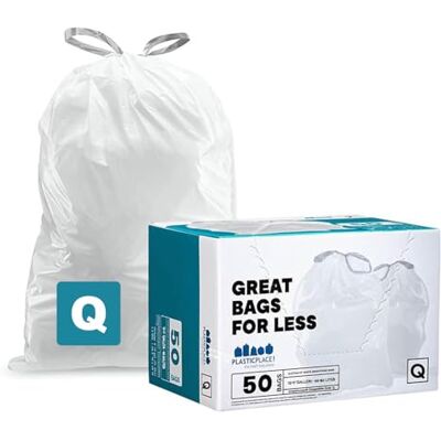 Plasticplace Sacs à ordures sur Mesure │ Compatible avec Le Code Q simplehuman (x) (50 unités) │ Sacs à ordures Blancs avec Cordon de Serrage 13-17 gallons / 40-65 litres │ 25,25"x 32,75 Plasticplace Sacs à ordures sur Mesure │ Compatible avec Le Code Q simplehuman (x) (50 unités) │ Sacs à ordures Blancs avec Cordon de Serrage 13-17 gallons / 40-65 litres │ 25,25"x 32,75