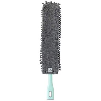 VIGAR Plumeau long en microfibre avec tête flexible, 7 x 3 x 52 cm, collection Rengo, amovible, profil extra plat, gris et turquoise VIGAR Plumeau long en microfibre avec tête flexible, 7 x 3 x 52 cm, collection Rengo, amovible, profil extra plat, gris et turquoise
