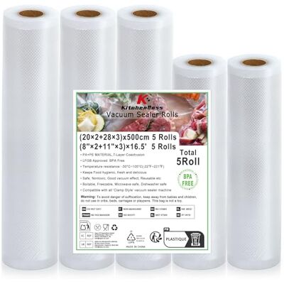 KitchenBoss Sac Sous Vide Alimentaire:Rouleau Sous Vide Alimentaire de Qualité Alimentaire, 5 Rouleaux 28x3/20x2/x500 cm KitchenBoss Sac Sous Vide Alimentaire:Rouleau Sous Vide Alimentaire de Qualité Alimentaire, 5 Rouleaux 28x3/20x2/x500 cm