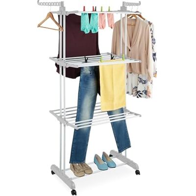 Relaxdays Étendoir à linge vertical, extensible pliable à tour avec roues LP: 179 x 126 x 63,5 cm, en fer et PP, blanc Relaxdays Étendoir à linge vertical, extensible pliable à tour avec roues LP: 179 x 126 x 63,5 cm, en fer et PP, blanc