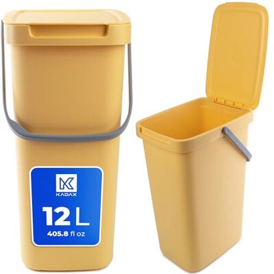KADAX Poubelle en plastique avec couvercle rabattable et poignée, collecteur de déchets rectangulaire, pour le tri sélectif (jaune, 12 l) KADAX Poubelle en plastique avec couvercle rabattable et poignée, collecteur de déchets rectangulaire, pour le tri sélectif (jaune, 12 l)