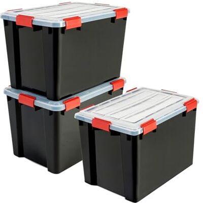 Iris Ohyama , Boîtes de rangement plastique étanches de 70L, Lot de 3, Sans BPA, DDAT-LD, Noir- L59 x P39 x H38 cm Iris Ohyama , Boîtes de rangement plastique étanches de 70L, Lot de 3, Sans BPA, DDAT-LD, Noir- L59 x P39 x H38 cm