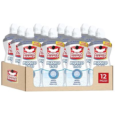 Omino Bianco Additif machine à laver blanc vivant en gel pour lessive, action blanchi, spécifique pour les tissus blancs, 1000 ml x 12 pièces Omino Bianco Additif machine à laver blanc vivant en gel pour lessive, action blanchi, spécifique pour les tissus blancs, 1000 ml x 12 pièces