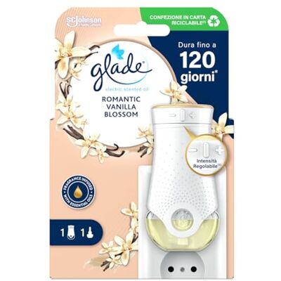 Glade Liquide électrique parfumeur ambiant, parfum romantique, vanille florale, jusqu'à 120 jours de parfum, 1 diffuseur et 1 recharge de 20 ml Glade Liquide électrique parfumeur ambiant, parfum romantique, vanille florale, jusqu'à 120 jours de parfum, 1 diffuseur et 1 recharge de 20 ml