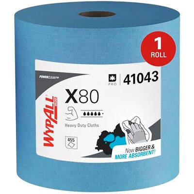 Wypall Chiffons X80 Power Clean 8347 Chiffons de nettoyage réutilisables 1 grand rouleau bleu de 475 chiffons absorbants Wypall Chiffons X80 Power Clean 8347 Chiffons de nettoyage réutilisables 1 grand rouleau bleu de 475 chiffons absorbants