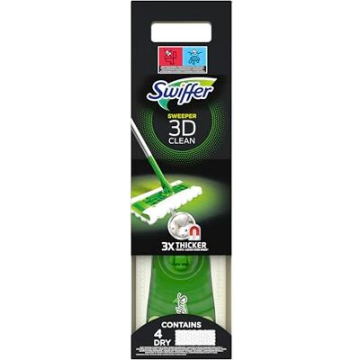 Swiffer Balai Attrape-Poussière 3D Clean Kit de Démarrage (1 Balai + 4 Lingettes Sèches + 2 Lingettes Humides), Attrape et Retient la Poussière même dans les Fissures, Pour Poils d'Animaux Swiffer Balai Attrape-Poussière 3D Clean Kit de Démarrage (1 Balai + 4 Lingettes Sèches + 2 Lingettes Humides), Attrape et Retient la Poussière même dans les Fissures, Pour Poils d'Animaux