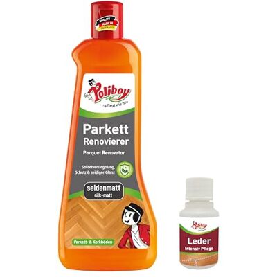 Poliboy Rénovateur de parquet satiné mat – Traitement de sol avec effet protecteur pour scellage de parquet – 1 x 500 ml – Avec échantillon de produit – Fabriqué en Allemagne Poliboy Rénovateur de parquet satiné mat – Traitement de sol avec effet protecteur pour scellage de parquet – 1 x 500 ml – Avec échantillon de produit – Fabriqué en Allemagne