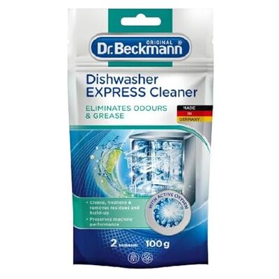 Dr. Beckmann Nettoyant Express pour lave-vaisselle Nettoie et rafraîchit Élimine les odeurs et la graisse pour une longue durée de vie 100 g pour 2 lavages Dr. Beckmann Nettoyant Express pour lave-vaisselle Nettoie et rafraîchit Élimine les odeurs et la graisse pour une longue durée de vie 100 g pour 2 lavages