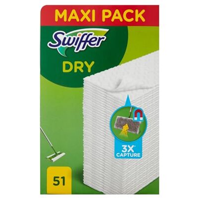 Swiffer Lot de 51 chiffons de rechange pour balai pour attraper et emprisonner 3 fois plus de poussière, de saleté et de poils qu'un balai traditionnel Swiffer Lot de 51 chiffons de rechange pour balai pour attraper et emprisonner 3 fois plus de poussière, de saleté et de poils qu'un balai traditionnel
