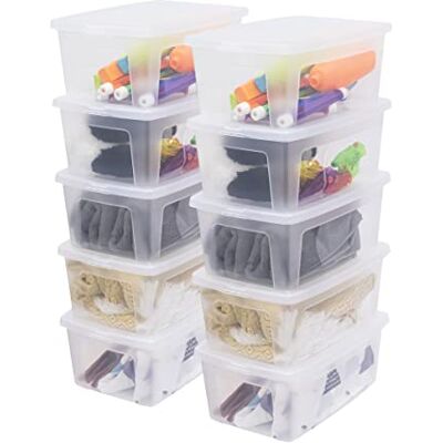Iris Ohyama , Boîtes de rangement plastique de 11L, Lot de 10, MCB-11, Transparent, Clips de fermeture- L39.5 x P26.5 x H16 cm Iris Ohyama , Boîtes de rangement plastique de 11L, Lot de 10, MCB-11, Transparent, Clips de fermeture- L39.5 x P26.5 x H16 cm