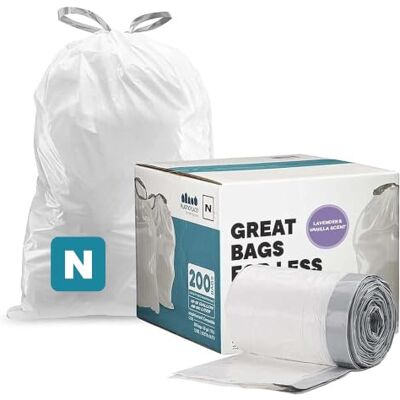 Plasticplace Poubelle simplehuman (x) Code N Compatible (200 Count)│Couvertures de poubelle à cordon blanc 12-13 gallons/45-50 litres │ 22,75 "x 31,5 Plasticplace Poubelle simplehuman (x) Code N Compatible (200 Count)│Couvertures de poubelle à cordon blanc 12-13 gallons/45-50 litres │ 22,75 "x 31,5