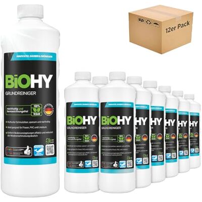 BIOHY Grundreiniger (12 x 1 Liter) gegen hartnäckige Verkrustungen & Pflegefilme reinigt alle säure- & wasserfesten Oberflächen kraftvolles Konzentrat ideal für Werkstatt & Küche BIOHY Grundreiniger (12 x 1 Liter) gegen hartnäckige Verkrustungen & Pflegefilme reinigt alle säure- & wasserfesten Oberflächen kraftvolles Konzentrat ideal für Werkstatt & Küche
