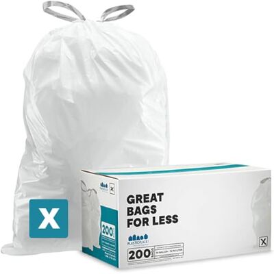Plasticplace simplehuman Lot de 200 sacs poubelle blancs avec cordon de serrage compatibles Code X, 80 litres, 66 x 88,3 cm Plasticplace simplehuman Lot de 200 sacs poubelle blancs avec cordon de serrage compatibles Code X, 80 litres, 66 x 88,3 cm