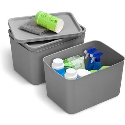 Iris Ohyama , Lot de 3 Boites de Rangement en Plastique avec Couvercle non Clipsable, Empilables, pour Cuisine, Salle de Bain, Chambre, Placard, Bureau, Organisation Solide & Durable, SNL-MD Iris Ohyama , Lot de 3 Boites de Rangement en Plastique avec Couvercle non Clipsable, Empilables, pour Cuisine, Salle de Bain, Chambre, Placard, Bureau, Organisation Solide & Durable, SNL-MD
