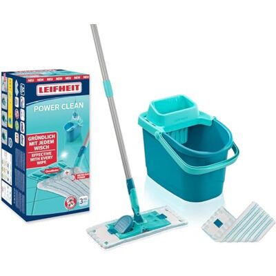 Leifheit Set PowerClean M, Balai serpillère et Seau essoreur ménageant Le Dos, kit avec 2 Housses serpillière Micro Duo pour Un Nettoyage en Profondeur, mécanisme d'essorage Facile, Click-System Leifheit Set PowerClean M, Balai serpillère et Seau essoreur ménageant Le Dos, kit avec 2 Housses serpillière Micro Duo pour Un Nettoyage en Profondeur, mécanisme d'essorage Facile, Click-System