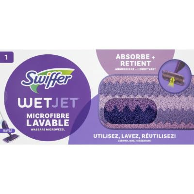 Swiffer WetJet Lingette Lavable en Microfibre Multi-Surfaces, Réutilisable et Machine Lavable, Technologie 3 Zones Ultra-Absorbante, Sans Traces, Pour Tous Types de Sol Fini Swiffer WetJet Lingette Lavable en Microfibre Multi-Surfaces, Réutilisable et Machine Lavable, Technologie 3 Zones Ultra-Absorbante, Sans Traces, Pour Tous Types de Sol Fini