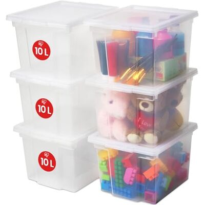 Iris Ohyama , Lot de 6 boîtes de rangement, 10 L, avec couvercle, empilable, garage, chambre, salon Useful Storage Box USB-SP Transparent Iris Ohyama , Lot de 6 boîtes de rangement, 10 L, avec couvercle, empilable, garage, chambre, salon Useful Storage Box USB-SP Transparent