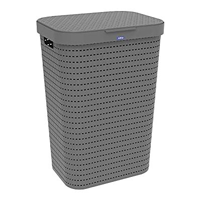 Rotho Country Panier à linge avec couvercle aspect rotin, plastique (PP) sans BPA, anthracite Rotho Country Panier à linge avec couvercle aspect rotin, plastique (PP) sans BPA, anthracite