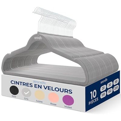 SereneLife Cintres Velours Antidérapants avec Crochet Pivotant 360° – Fins, Robustes et Gain de Place – Supportent 4,5 kg – Pour Vestes, Robes, Pantalons – Lot de 10 SereneLife Cintres Velours Antidérapants avec Crochet Pivotant 360° – Fins, Robustes et Gain de Place – Supportent 4,5 kg – Pour Vestes, Robes, Pantalons – Lot de 10