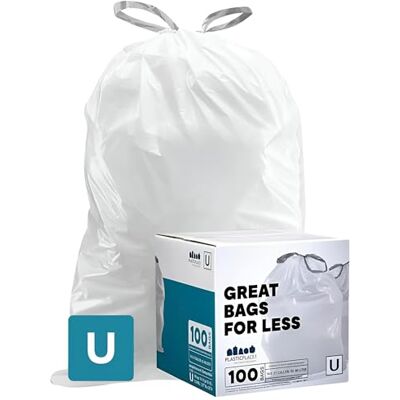 Plasticplace simplehuman Code U Lot de 100 sacs poubelle compatibles avec 55 à 80 litres, 68,6 x 81,3 cm, blanc Plasticplace simplehuman Code U Lot de 100 sacs poubelle compatibles avec 55 à 80 litres, 68,6 x 81,3 cm, blanc