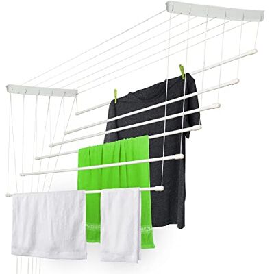 KADAX Séchoir à linge de plafond, sèche-linge pour le plafond 6, sèche-mur avec barreaux en acier recouverts de polyéthylène, charge maximale : 12 kg (6 x 100/blanc) KADAX Séchoir à linge de plafond, sèche-linge pour le plafond 6, sèche-mur avec barreaux en acier recouverts de polyéthylène, charge maximale : 12 kg (6 x 100/blanc)