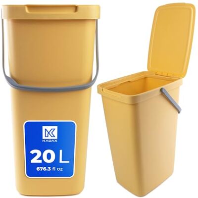 KADAX Poubelle en plastique avec couvercle rabattable et poignée, collecteur de déchets rectangulaire, pour le tri sélectif (jaune, 20 l) KADAX Poubelle en plastique avec couvercle rabattable et poignée, collecteur de déchets rectangulaire, pour le tri sélectif (jaune, 20 l)