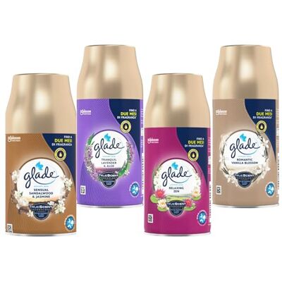 Glade Automatic Spray Lot de 4 Recharges Désodorisant – Lavande et Jasmin – Relaxing Zen – Vanille Blossom – Sandale de Bali et Jasmin – Jusqu'à 60 Jours de Fraîcheur Glade Automatic Spray Lot de 4 Recharges Désodorisant – Lavande et Jasmin – Relaxing Zen – Vanille Blossom – Sandale de Bali et Jasmin – Jusqu'à 60 Jours de Fraîcheur