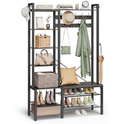 VASAGLE Porte-manteau, Meuble d’Entrée, avec Porte-chaussures, 7 Étagères 9 Patères et 6 Crochets Latéraux, 120 x 40 x 190 cm, Gris anthracite et Noir mat, Collection DACEY HSR426B04 VASAGLE Porte-manteau, Meuble d’Entrée, avec Porte-chaussures, 7 Étagères 9 Patères et 6 Crochets Latéraux, 120 x 40 x 190 cm, Gris anthracite et Noir mat, Collection DACEY HSR426B04