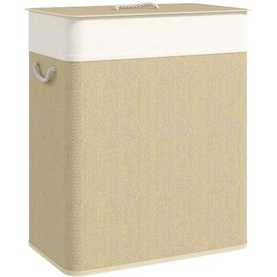 HOMCOM Panier à Linge avec 2 Compartiments 100 L, Couvercle, Bambou, Crème Corbeille à Linge Sale, Poignées en Corde, Doublure Amovible, Salle de Bain, Chambre à Coucher, Buanderie HOMCOM Panier à Linge avec 2 Compartiments 100 L, Couvercle, Bambou, Crème Corbeille à Linge Sale, Poignées en Corde, Doublure Amovible, Salle de Bain, Chambre à Coucher, Buanderie