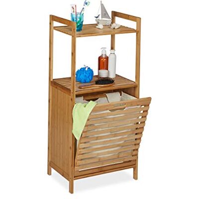 Relaxdays Meuble panier à linge, armoire salle de bain en bambou, corbeille basculante, HLP 100 x 45,5 x 33,5 cm, nature Relaxdays Meuble panier à linge, armoire salle de bain en bambou, corbeille basculante, HLP 100 x 45,5 x 33,5 cm, nature