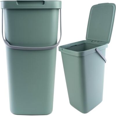 KADAX Poubelle en plastique avec couvercle rabattable et poignée, collecteur de déchets rectangulaire, pour le tri sélectif (vert, 25 l) KADAX Poubelle en plastique avec couvercle rabattable et poignée, collecteur de déchets rectangulaire, pour le tri sélectif (vert, 25 l)
