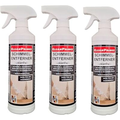CleanPrince Dissolvant anti-moisissures sans chlore 3 x 500 ml Intérieur avec taches de moisissure, nettoyage des moisissures, élimination des moisissures, anti-moisissure, élimination des CleanPrince Dissolvant anti-moisissures sans chlore 3 x 500 ml Intérieur avec taches de moisissure, nettoyage des moisissures, élimination des moisissures, anti-moisissure, élimination des