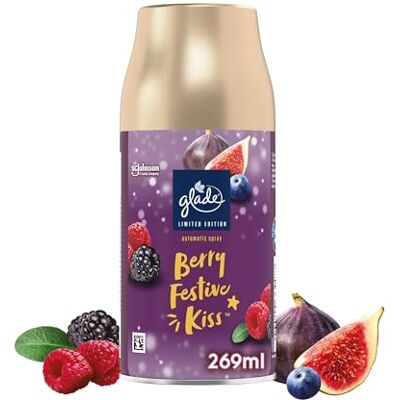 Glade Lot de 4 recharges de désodorisant automatique, vaporisateur d'ambiance et éliminateur d'odeurs pour la maison, parfum longue durée infusé avec des huiles essentielles, Berry Festive Kiss (4 x Glade Lot de 4 recharges de désodorisant automatique, vaporisateur d'ambiance et éliminateur d'odeurs pour la maison, parfum longue durée infusé avec des huiles essentielles, Berry Festive Kiss (4 x
