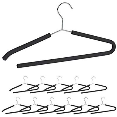 Relaxdays Lot de 12 cintres antidérapants en mousse Cintre de costume Barre ouverte Cintre antidérapant Noir Relaxdays Lot de 12 cintres antidérapants en mousse Cintre de costume Barre ouverte Cintre antidérapant Noir