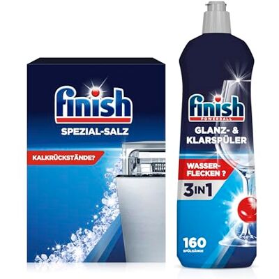 Finish Kit d'entretien pour lave-vaisselle, liquide de rinçage 800 ml et sel spécial 1,2 kg Finish Kit d'entretien pour lave-vaisselle, liquide de rinçage 800 ml et sel spécial 1,2 kg