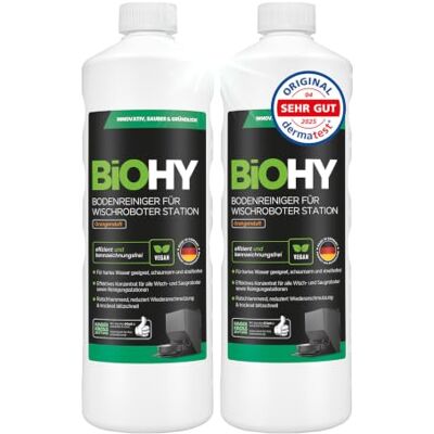 BIOHY Nettoyeur de sol pour station robot, serpillère avec parfum orange (2 x 1 litre) Nettoyant concentré Pour tous les sols BIOHY Nettoyeur de sol pour station robot, serpillère avec parfum orange (2 x 1 litre) Nettoyant concentré Pour tous les sols