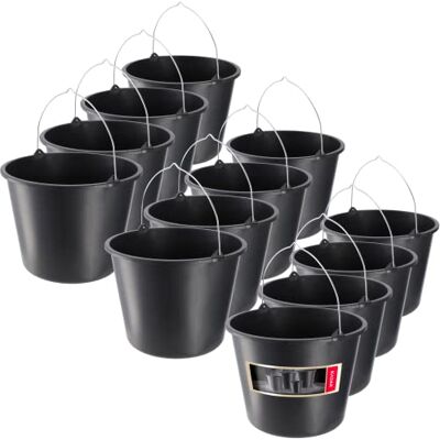 KADAX seau de construction, 20 l, rond, pour chantier et jardin, stable, poignée métal, bac à mortier, noir, seau de nettoyage KADAX seau de construction, 20 l, rond, pour chantier et jardin, stable, poignée métal, bac à mortier, noir, seau de nettoyage