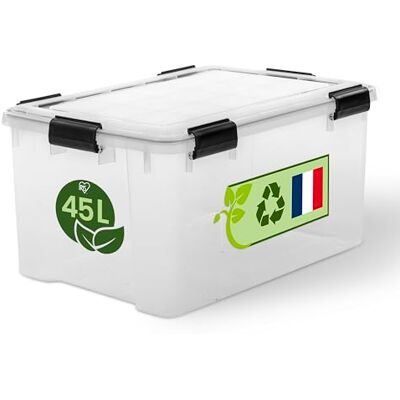 Iris Ohyama WSB-45 Boîtes de rangement hermétiques en plastique avec couvercle, 45 l, transparentes, fermeture hermétique, fermeture à pression robuste, empilables, protection contre la poussière Iris Ohyama WSB-45 Boîtes de rangement hermétiques en plastique avec couvercle, 45 l, transparentes, fermeture hermétique, fermeture à pression robuste, empilables, protection contre la poussière