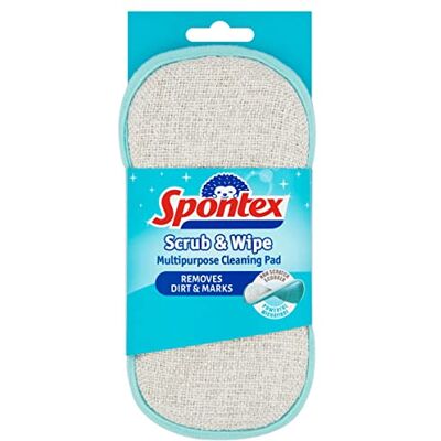 Spontex Tampon de nettoyage pour frotter et essuyer Côté en microfibre et côté grattoir anti-rayures Produits de nettoyage polyvalents et réutilisables 1 pièce Spontex Tampon de nettoyage pour frotter et essuyer Côté en microfibre et côté grattoir anti-rayures Produits de nettoyage polyvalents et réutilisables 1 pièce