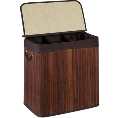 Relaxdays Panier à linge, 3 compartiments, avec couvercle, trieur rectangulaire, HxLxP : 62x62,5x42,5 cm, bambou, marron Relaxdays Panier à linge, 3 compartiments, avec couvercle, trieur rectangulaire, HxLxP : 62x62,5x42,5 cm, bambou, marron