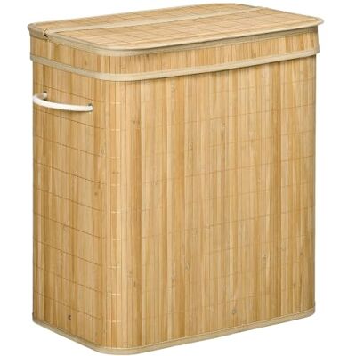 HOMCOM Panier à Linge en Bambou avec Couvercle 90 L 54,2 x 35,2 x 59,5 cm Poignées, 2 Sections, Sac Amovible en Tissu HOMCOM Panier à Linge en Bambou avec Couvercle 90 L 54,2 x 35,2 x 59,5 cm Poignées, 2 Sections, Sac Amovible en Tissu