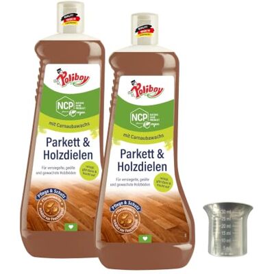 Poliboy NCP Entretien des parquets et des planches en bois Nettoyant pour sols en bois véritable Nettoyant pour parquet avec cire végétale pour l'entretien du sol 2 x 1 l Avec gobelet doseur Poliboy NCP Entretien des parquets et des planches en bois Nettoyant pour sols en bois véritable Nettoyant pour parquet avec cire végétale pour l'entretien du sol 2 x 1 l Avec gobelet doseur