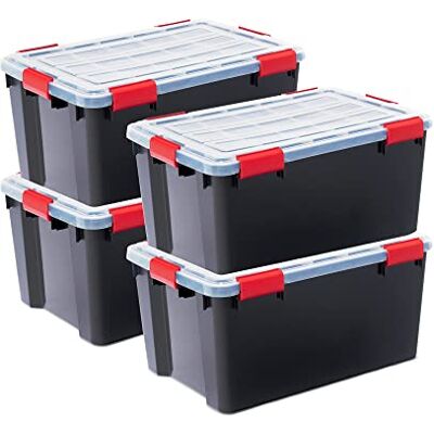 Iris Ohyama , Boîtes de rangement plastique étanches de 50L, Lot de 4, Sans BPA, DDAT-L, Noir- L59 x P39 x H29 cm Iris Ohyama , Boîtes de rangement plastique étanches de 50L, Lot de 4, Sans BPA, DDAT-L, Noir- L59 x P39 x H29 cm