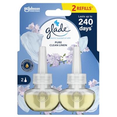 Glade Recharges de désodorisant à brancher, désodorisant électrique parfumé pour chambre, linge propre, lot de deux (2 x 20 ml) Glade Recharges de désodorisant à brancher, désodorisant électrique parfumé pour chambre, linge propre, lot de deux (2 x 20 ml)