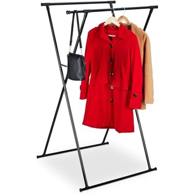 Relaxdays Tringle à vêtements extensible (H x l x P) : 139 x 135 x 95 cm, 2 tringles à vêtements, pour couloir, valet pliable, en métal, noir Relaxdays Tringle à vêtements extensible (H x l x P) : 139 x 135 x 95 cm, 2 tringles à vêtements, pour couloir, valet pliable, en métal, noir
