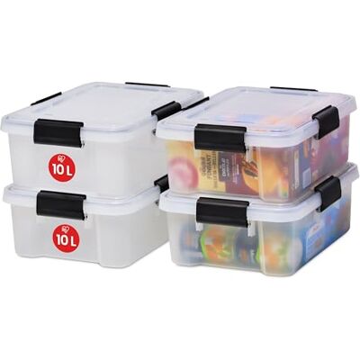Iris Ohyama , Boîtes de rangement plastique étanches de 10L, Lot de 4, AT-S, Transparent, Clips de fermeture- L39 x P29 x H14 cm Iris Ohyama , Boîtes de rangement plastique étanches de 10L, Lot de 4, AT-S, Transparent, Clips de fermeture- L39 x P29 x H14 cm